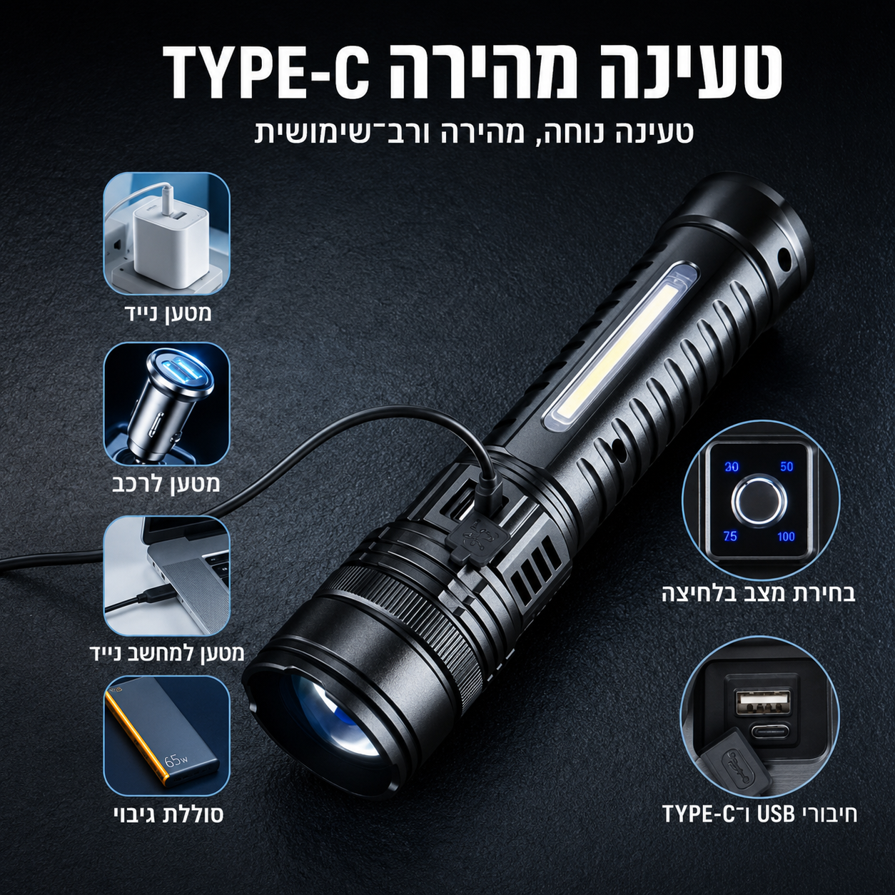 פנס חירום עוצמתי עם סוללת 15,000mAh ויציאת USB דלק איתן – תמונה 3